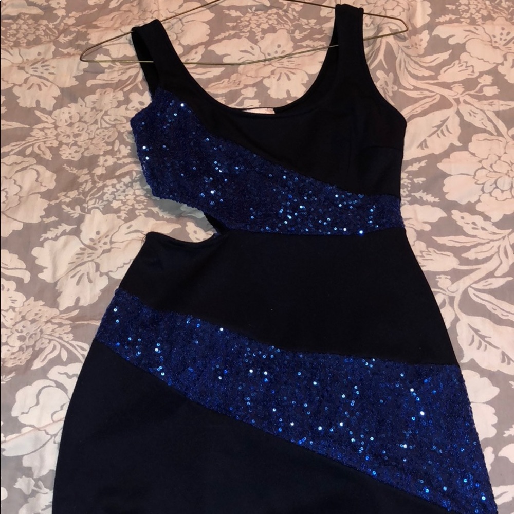 Black with Blue Sequins Mini Dress